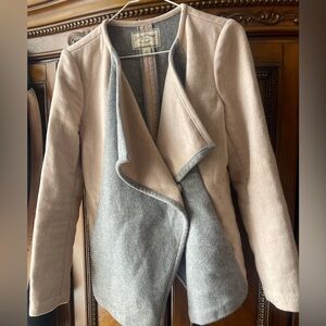 Womens Lucky Brand Wool Blend Pink/Beige Grey Asymmetric Jacket Snap Button sz S
